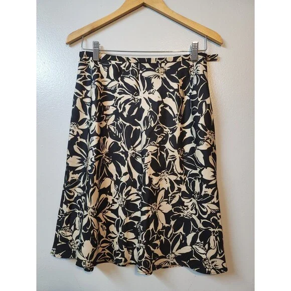 Ann Taylor Womens Vintage Tropical 100% Silk Floral Knee Length Skirt Size 6P - Picture 1 of 7